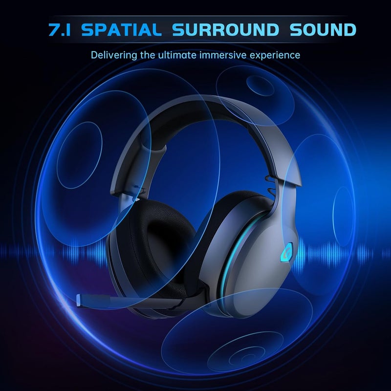 Gtheos سماعة ألعاب لاسلكية 2.4GHz لجهاز PS5 و PS4 وفورتنايت و Call of Duty / لاعبي FPS و PC و Nintendo Switch، صوت محيطي 7.1، سماعات ألعاب بلوتوث 5.3 مع ميكروفون ENC، بطارية تزيد عن 40 ساعة - رمادي فضائي - Image 2